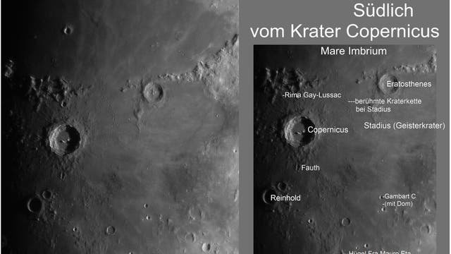 Nördlich, östlich und südlich vom Krater Copernicus