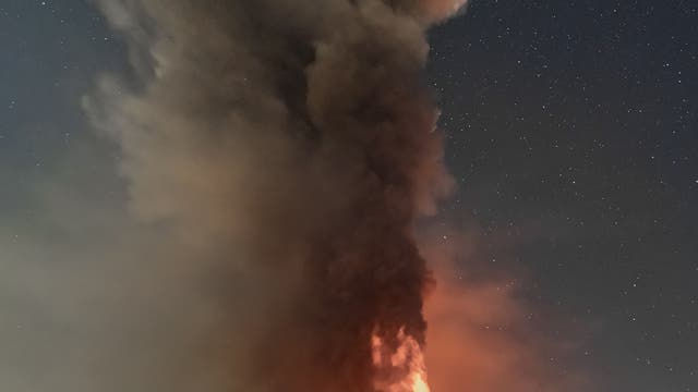 Etna erupting under the starry skies of Ferragosto