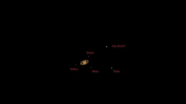 Saturn mit vier Monden und HIP 85247