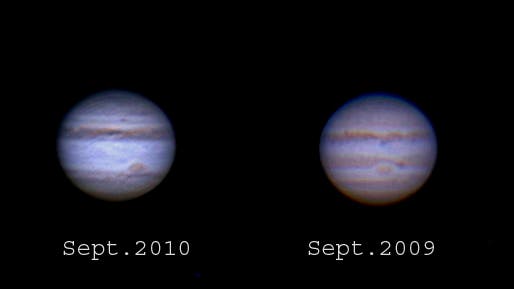 Vergleich Jupiter in einem Jahr Abstand
