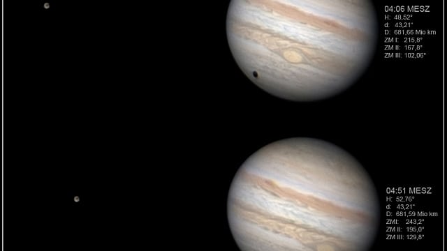 Jupiter mit Ganymed, Mondschatten und GRF Jupiter mit Ganymed, Mondschatten und GRF