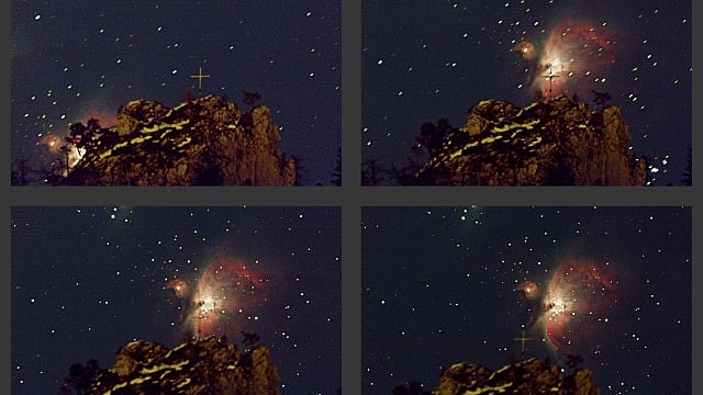 Orion-Nebel Messier 42 geht über Falkenstein auf Orion-Nebel Messier 42 geht über Falkenstein auf