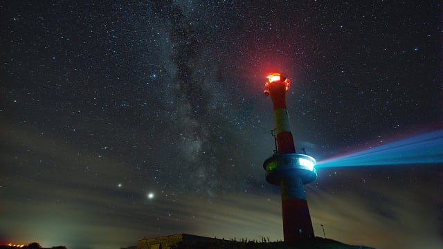 Milchstraße und neuer Leuchtturm auf Wangerooge Milchstraße und neuer Leuchtturm auf Wangerooge