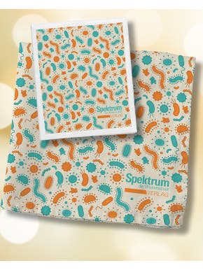 Abgebildet ist das Spülset Bakterien, bestehend aus bestehend aus Geschirrtuch und Spüllappen