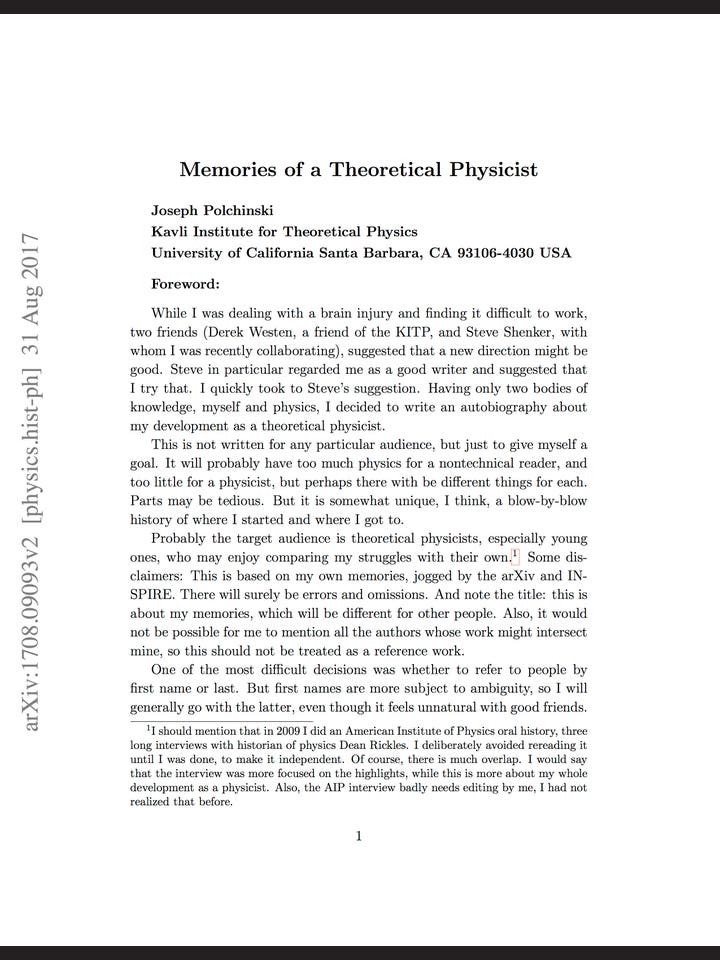 Joseph Polchinski: Memories of a Theoretical Physicist