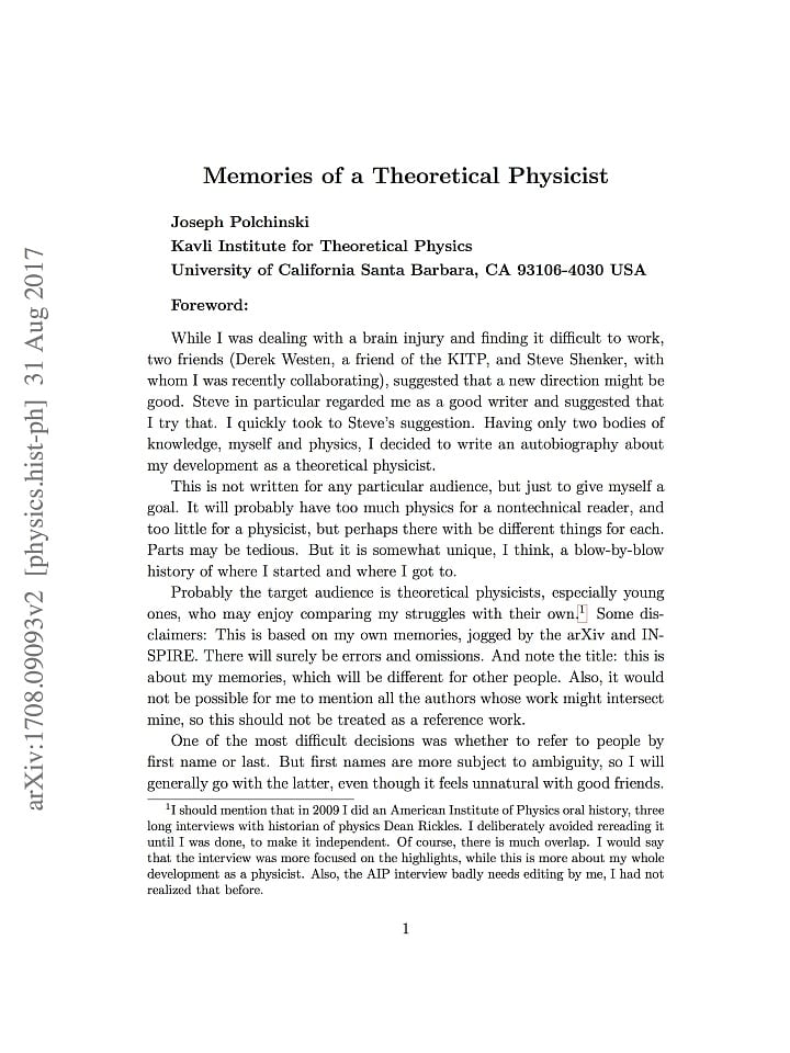 Joseph Polchinski: Memories of a Theoretical Physicist Joseph Polchinski: Memories of a Theoretical Physicist