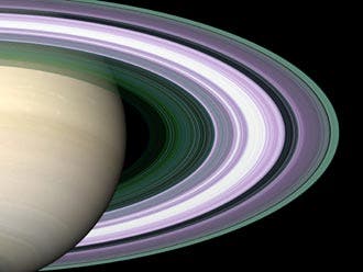 Farbige Darstellung der Saturnring-Partikelgrößen 