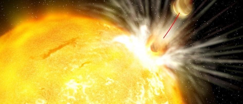 Ein Planet stürzt in seinen Stern (künstlerische Darstellung) Ein Planet stürzt in seinen Stern (künstlerische Darstellung)