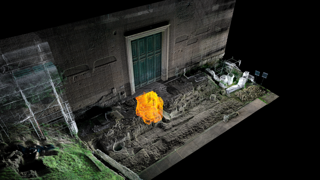 Laserscan des unterirdischen »Grab des Romulus« (gelb) und seiner Umgebung an der Curia Iulia