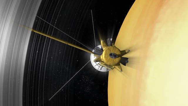 Cassini durchdringt die Lücke zwischen D-Ring und Saturnatmosphäre (künstlerische Darstellung)