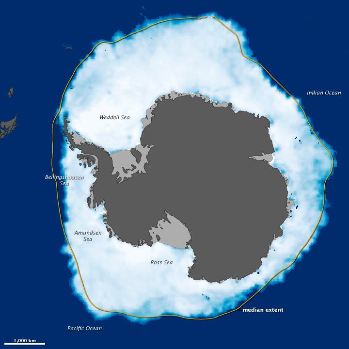 Karte der Mittleren Ausdehnung des antarktischen Meereises