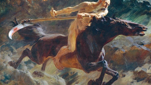 Apokalyptischer Reiter als Sinnbild der Pest, Gemälde des spanischen Malers Ulpiano Checa (1860–1916).