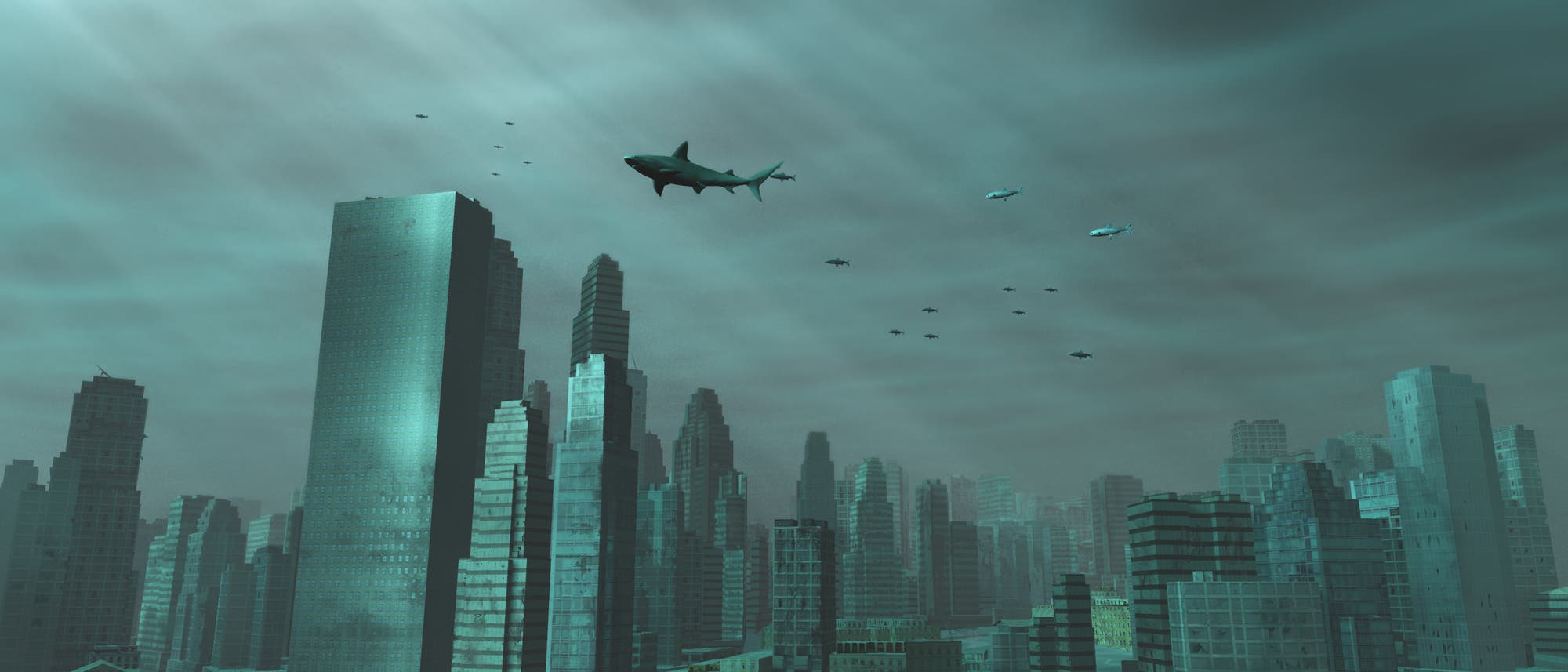 Die Skyline einer Stadt unter Wasser. Da jede versinkende Stadt aber erst einmal durch die Brandungszone durchmuss, sind echte untergegangene Städte mit Sand und Schutt überdeckte Trümmerhaufen. Die Skyline einer Stadt unter Wasser. Da jede versinkende Stadt aber erst einmal durch die Brandungszone durchmuss, sind echte untergegangene Städte mit Sand und Schutt überdeckte Trümmerhaufen.