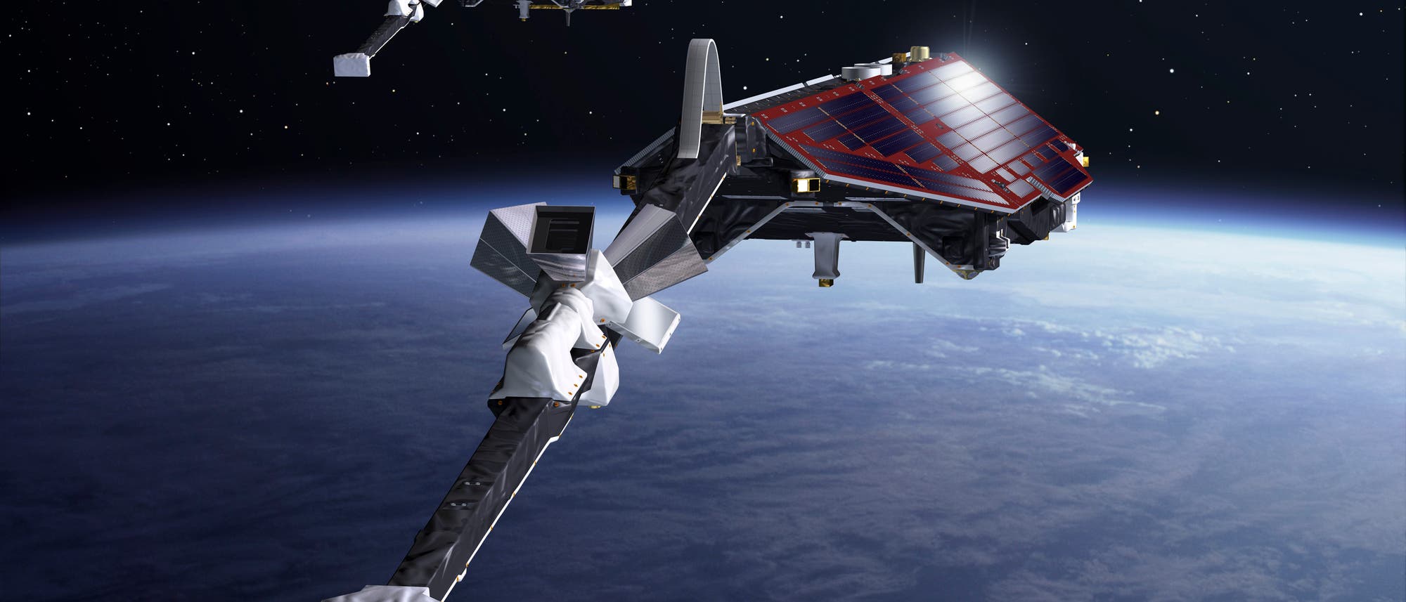 Die drei Satelliten der Swarm-Konstellation (künstlerische Darstellung) Die drei Satelliten der Swarm-Konstellation (künstlerische Darstellung)