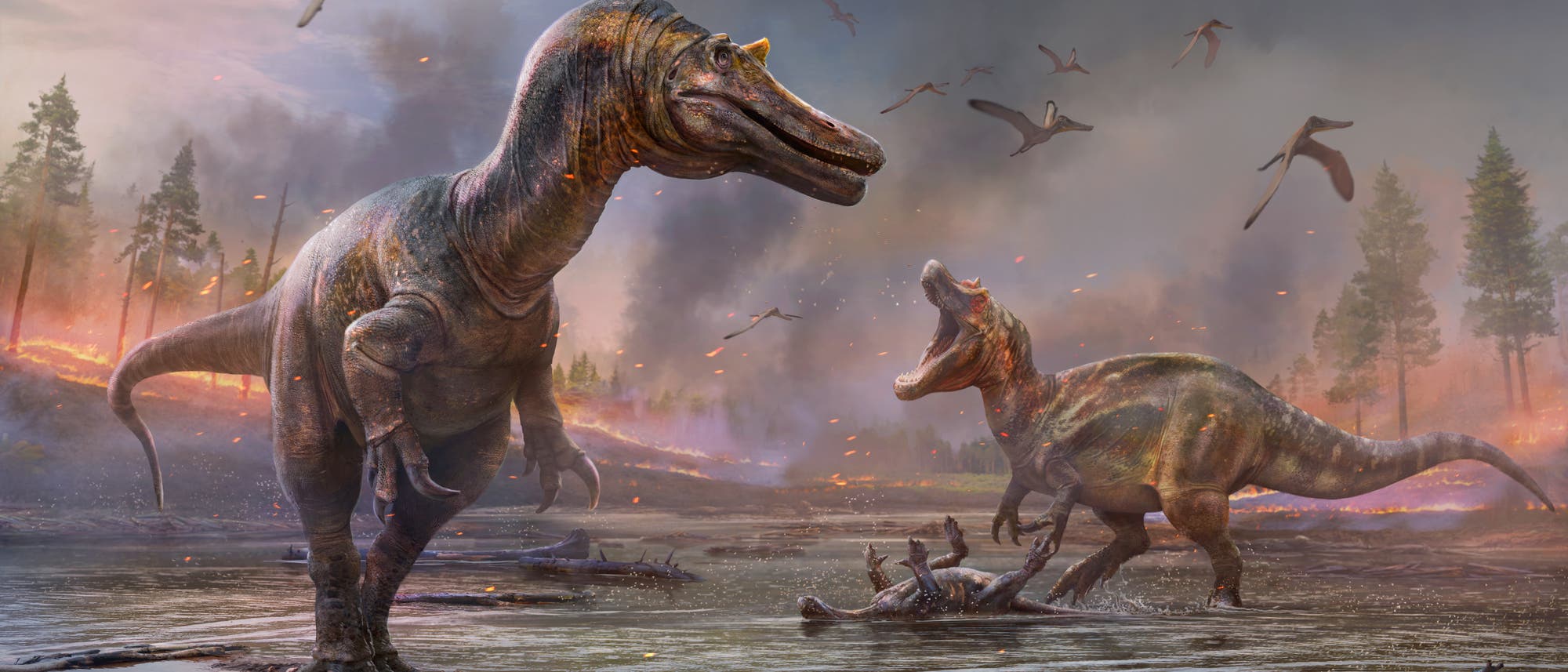 Rekonstruktionen der beiden Dinosaurier in ihrer einstigen Lebenswelt Rekonstruktionen der beiden Dinosaurier in ihrer einstigen Lebenswelt