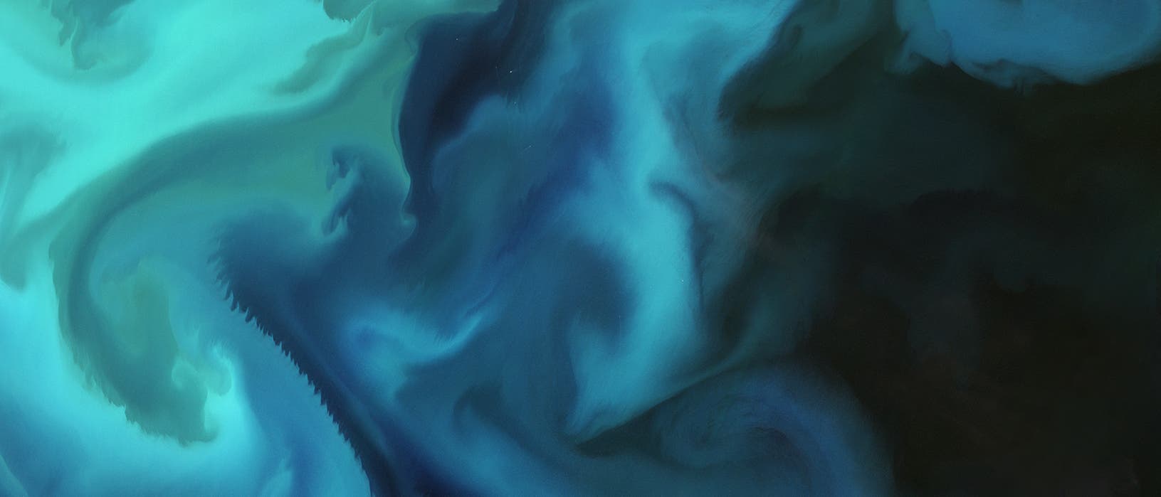 Verschiedene Grüntöne vermischen sich in diesem Satellitenbild des Ozeans Verschiedene Grüntöne vermischen sich in diesem Satellitenbild des Ozeans