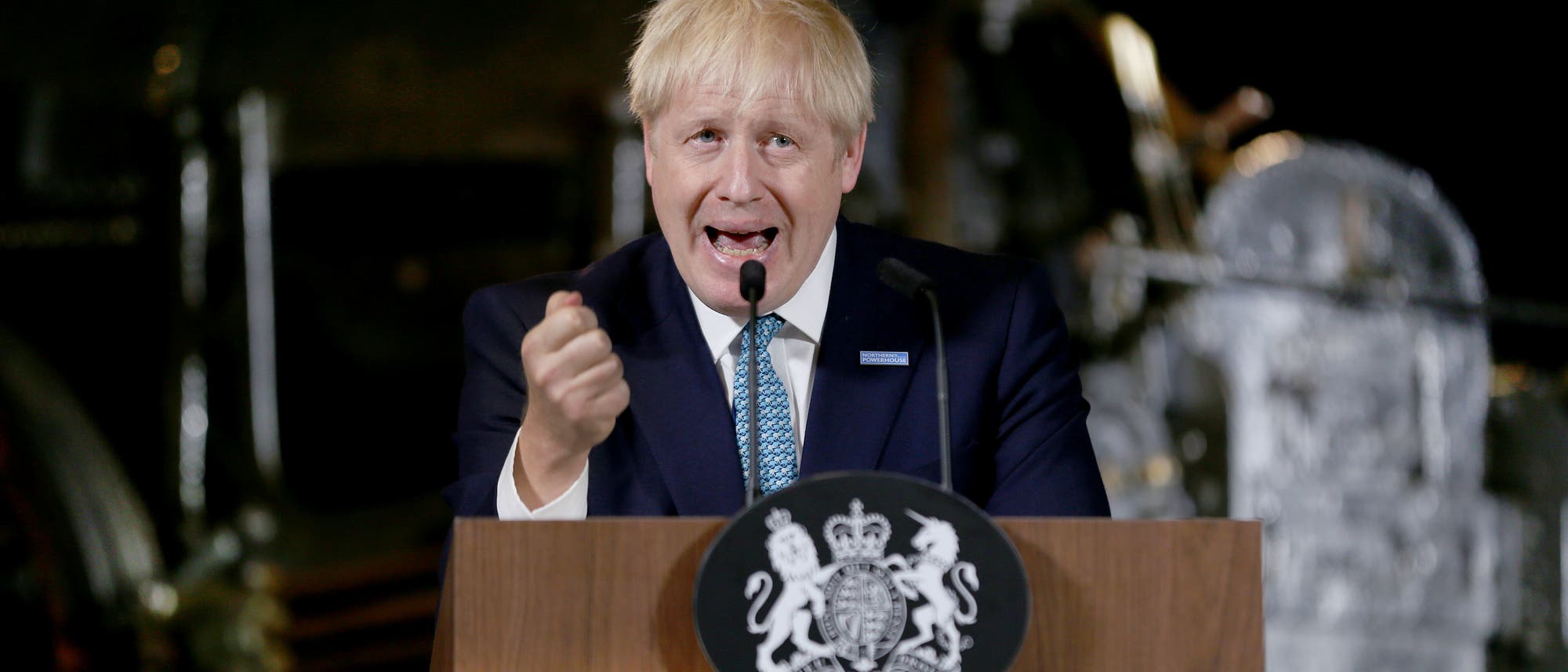 Der britische Premierminister Boris Johnson bei einer Rede im Science and Industry Museum in Manchester im Juli 2017. Der britische Premierminister Boris Johnson bei einer Rede im Science and Industry Museum in Manchester im Juli 2017.