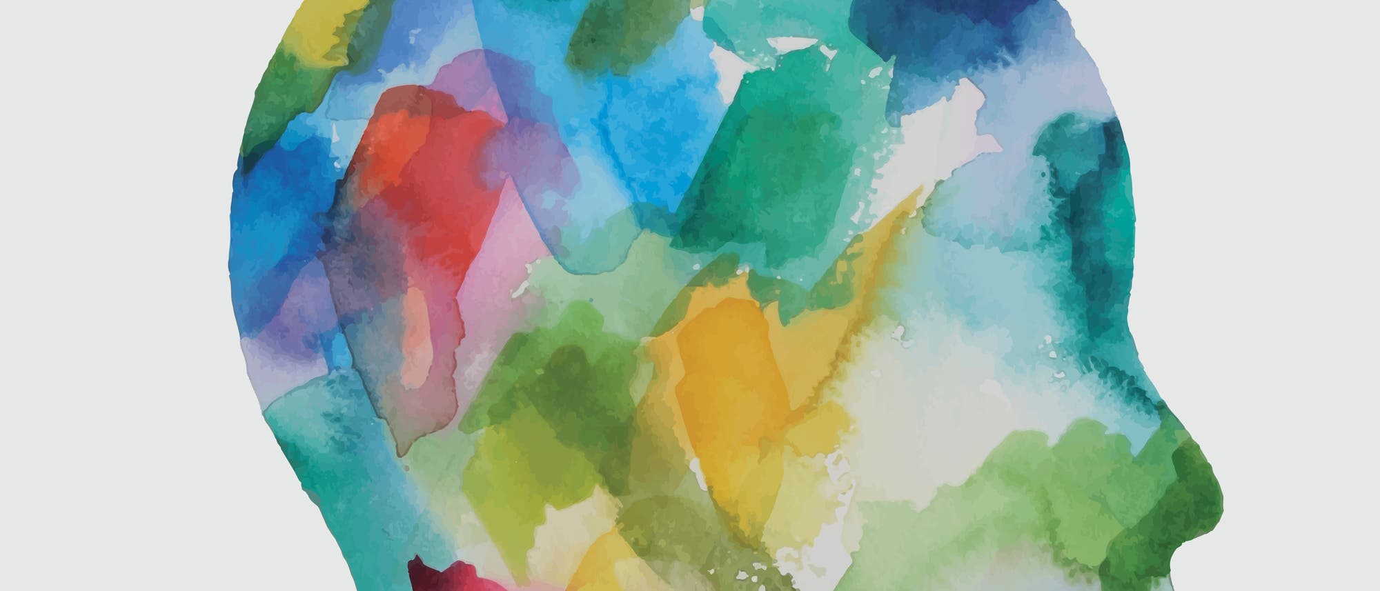 Ein in Aquarell gemalter bunter Kopf. Ein in Aquarell gemalter bunter Kopf.