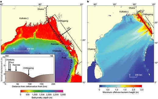 Meerestiefen und Tsunamis im Golf von Bengalen