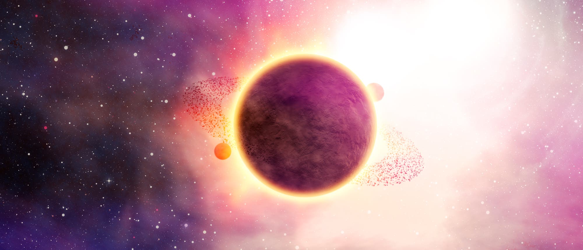 Künstlerische Darstellung eines Exoplaneten vor einem Stern Künstlerische Darstellung eines Exoplaneten vor einem Stern