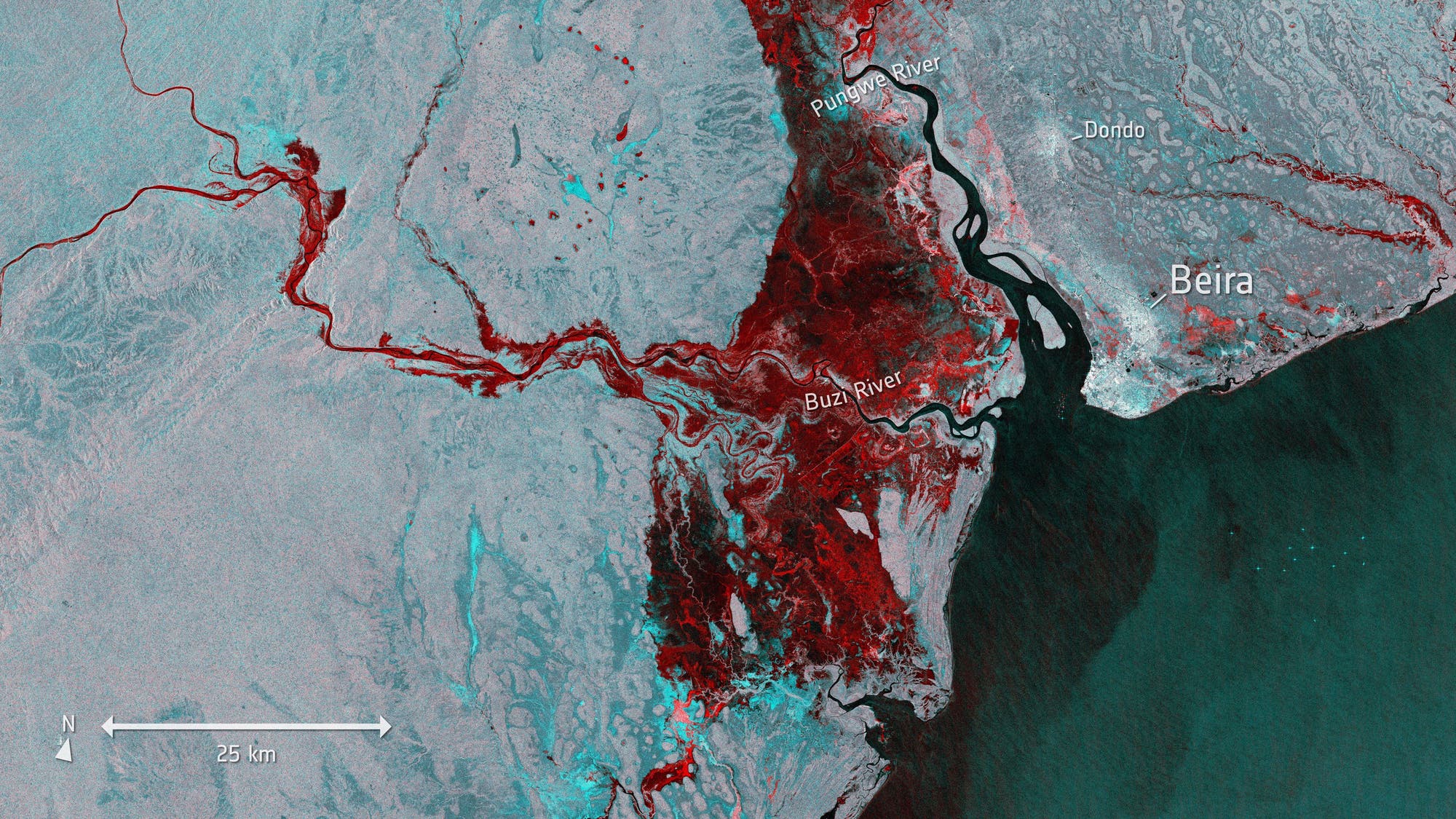 Überflutung im Satellitenbild Überflutung im Satellitenbild