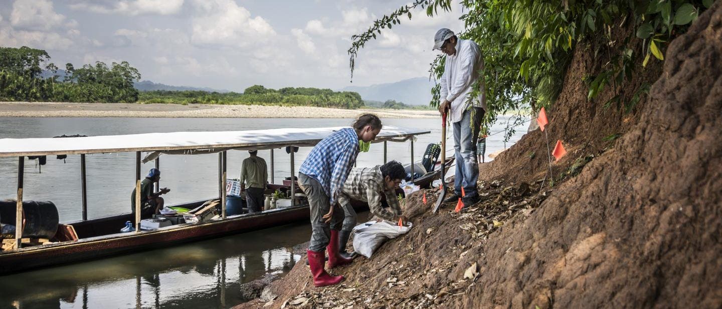 Forscherteam gräbt am Ufer des Río Madre de Dios nach Fossilien Forscherteam gräbt am Ufer des Río Madre de Dios nach Fossilien