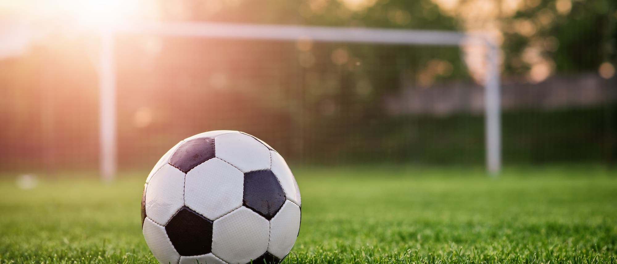 Ein Fußball auf einem Fußballplatz vor dem Tor. Ein Fußball auf einem Fußballplatz vor dem Tor.