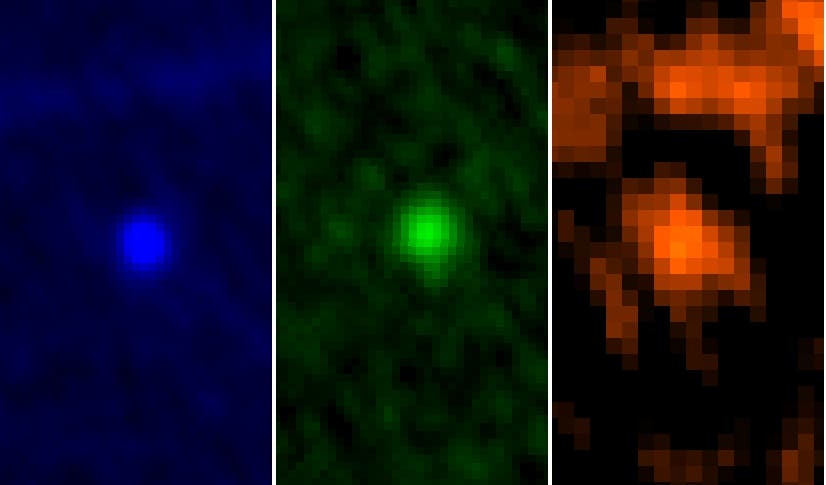 Drei Infrarotbilder des Asteroiden Apophis vom 5. Januar 2013
