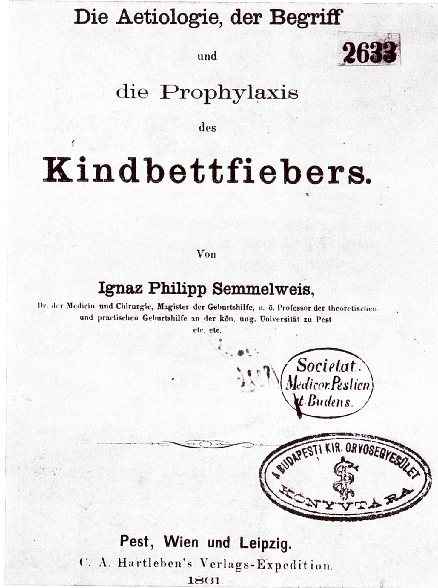 Deckblatt von Semmelweis' Veröffentlichung 
