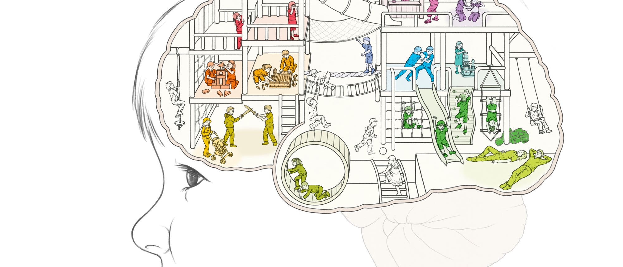 Im Inneren des Gehirns sind verschiedene Areale verschiedenen Aufgaben zugeordnet, die hier visualisiert sind. Im Inneren des Gehirns sind verschiedene Areale verschiedenen Aufgaben zugeordnet, die hier visualisiert sind.