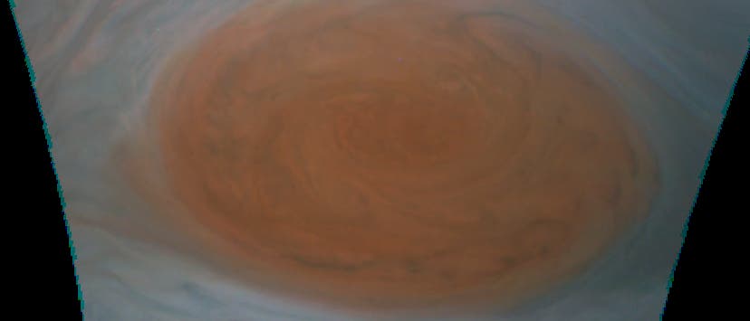 Der Große Rote Fleck am 11. Juli 2017 (Ausschnitt aus Rohbild) Der Große Rote Fleck am 11. Juli 2017 (Ausschnitt aus Rohbild)