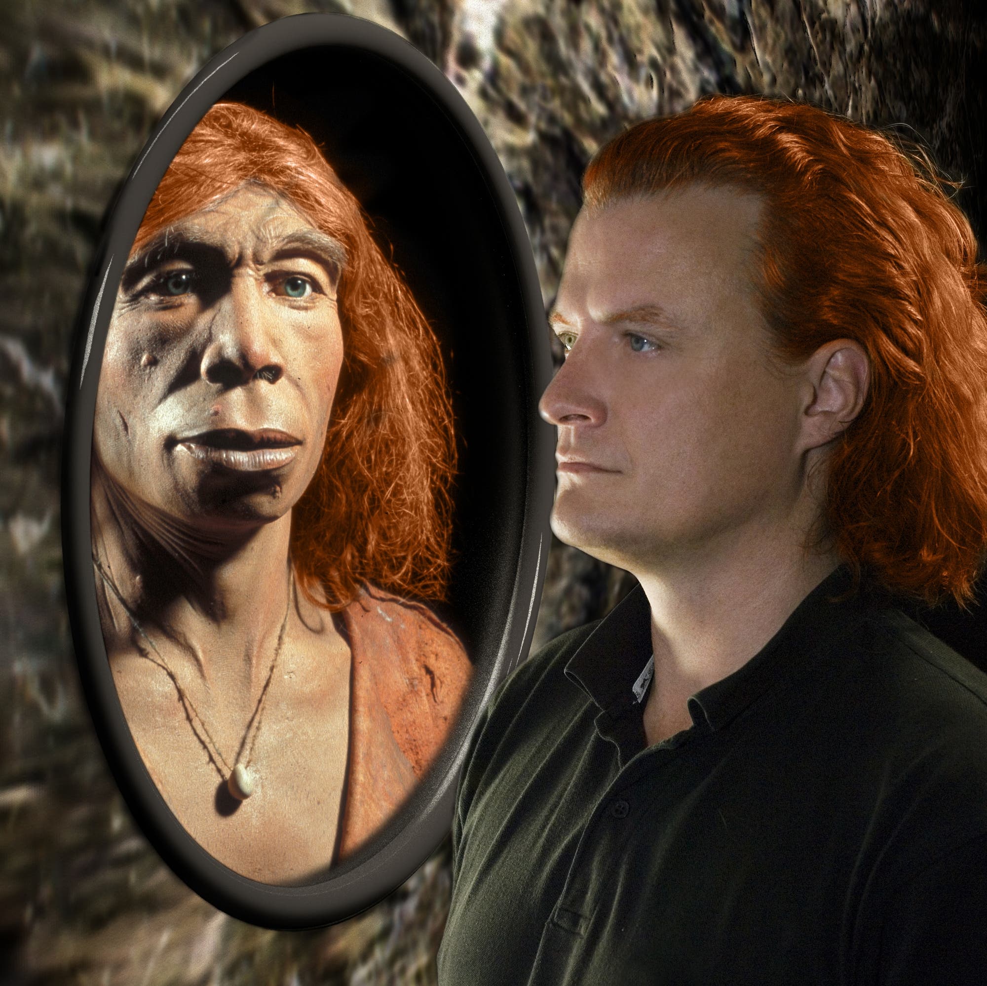 Rothaariger Neandertaler und moderner Mensch