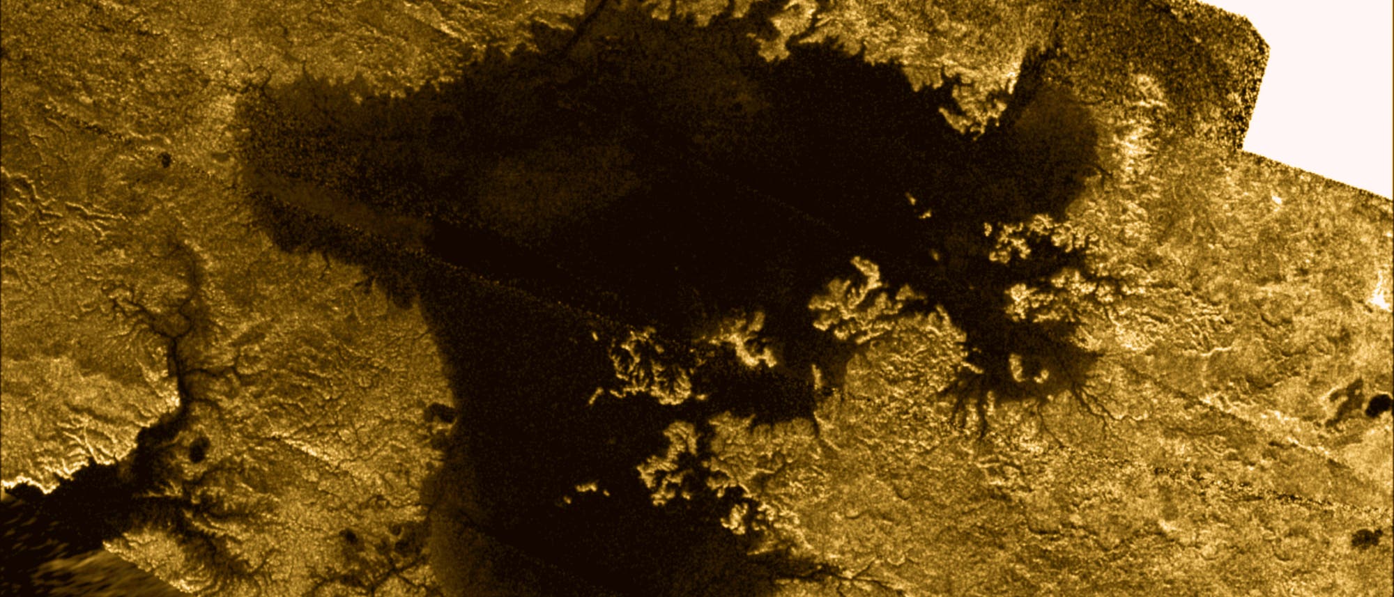 Das Titanmeer Ligeia Mare (Radarbild der Raumsonde Cassini) Das Titanmeer Ligeia Mare (Radarbild der Raumsonde Cassini)