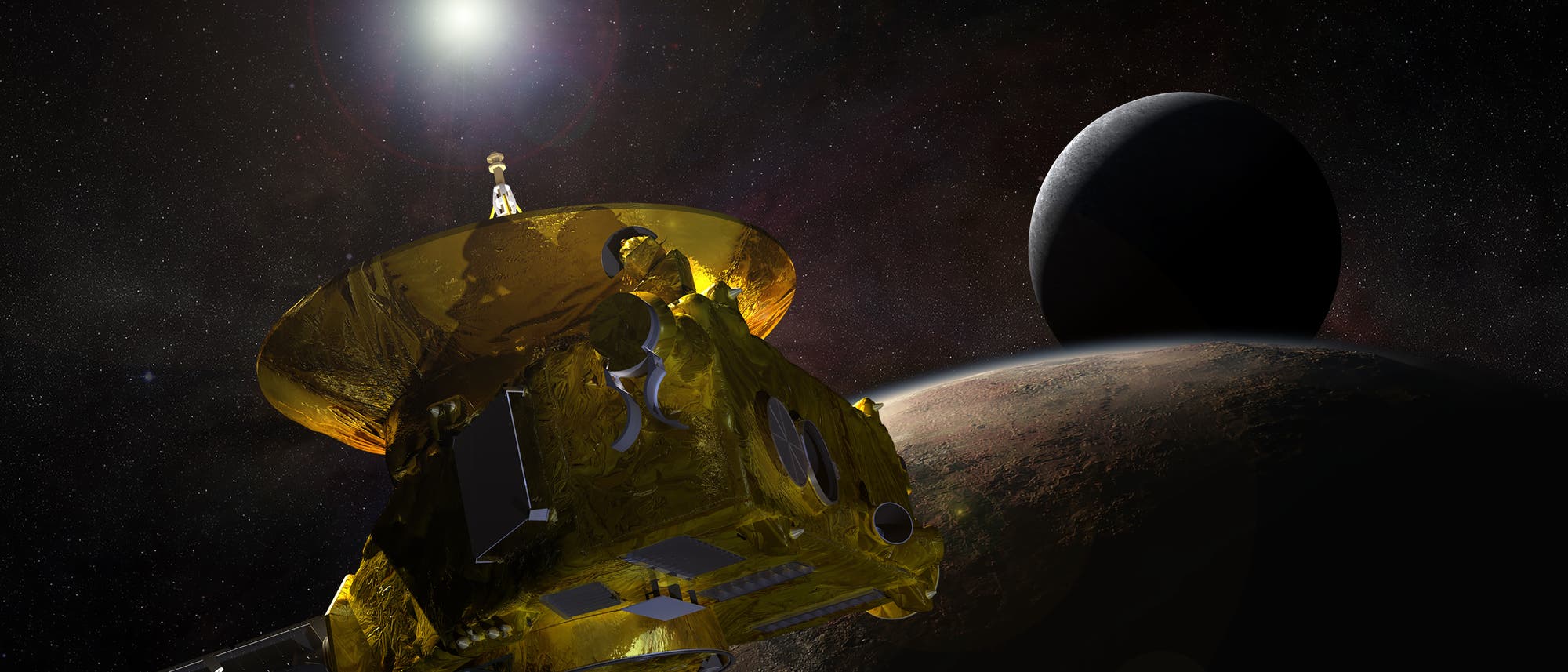 New Horizons passiert Pluto (künstlerische Darstellung) New Horizons passiert Pluto (künstlerische Darstellung)