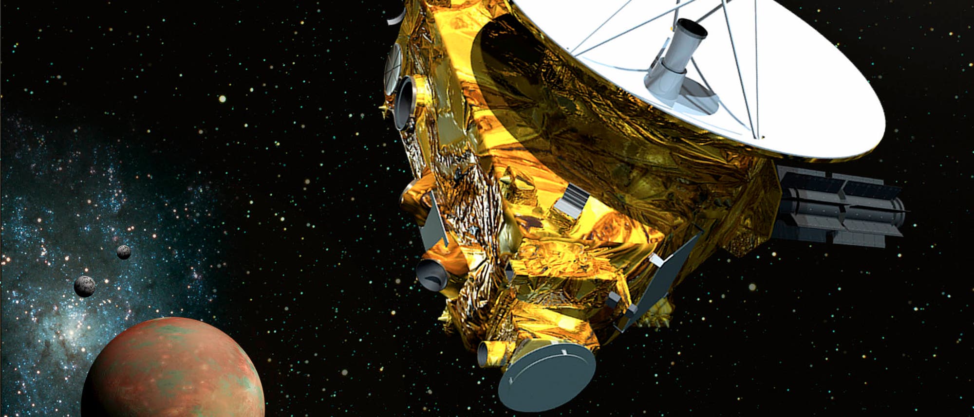 Künstlerische Darstellung der Sonde New Horizon vor Pluto Künstlerische Darstellung der Sonde New Horizon vor Pluto