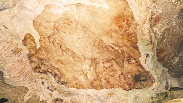 40 000 Jahre alte Felsbilder in den Maros-Höhlen in Sulawesi (Indonesien)
