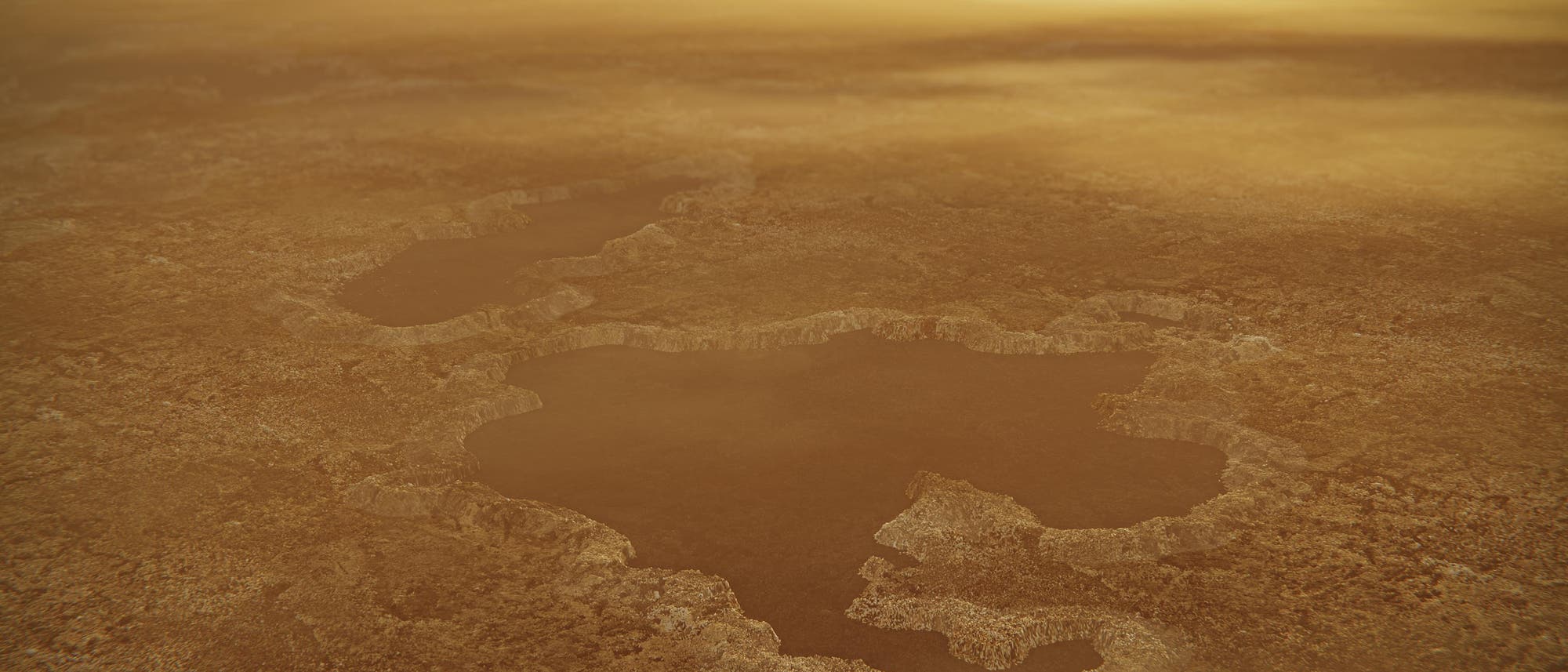 Künstlerische Darstellung der Seen an Titans Nordpol Künstlerische Darstellung der Seen an Titans Nordpol