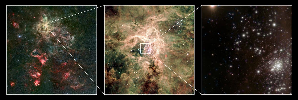 Der Tarantelnebel und R 136 in der Großen Magellanschen Wolke