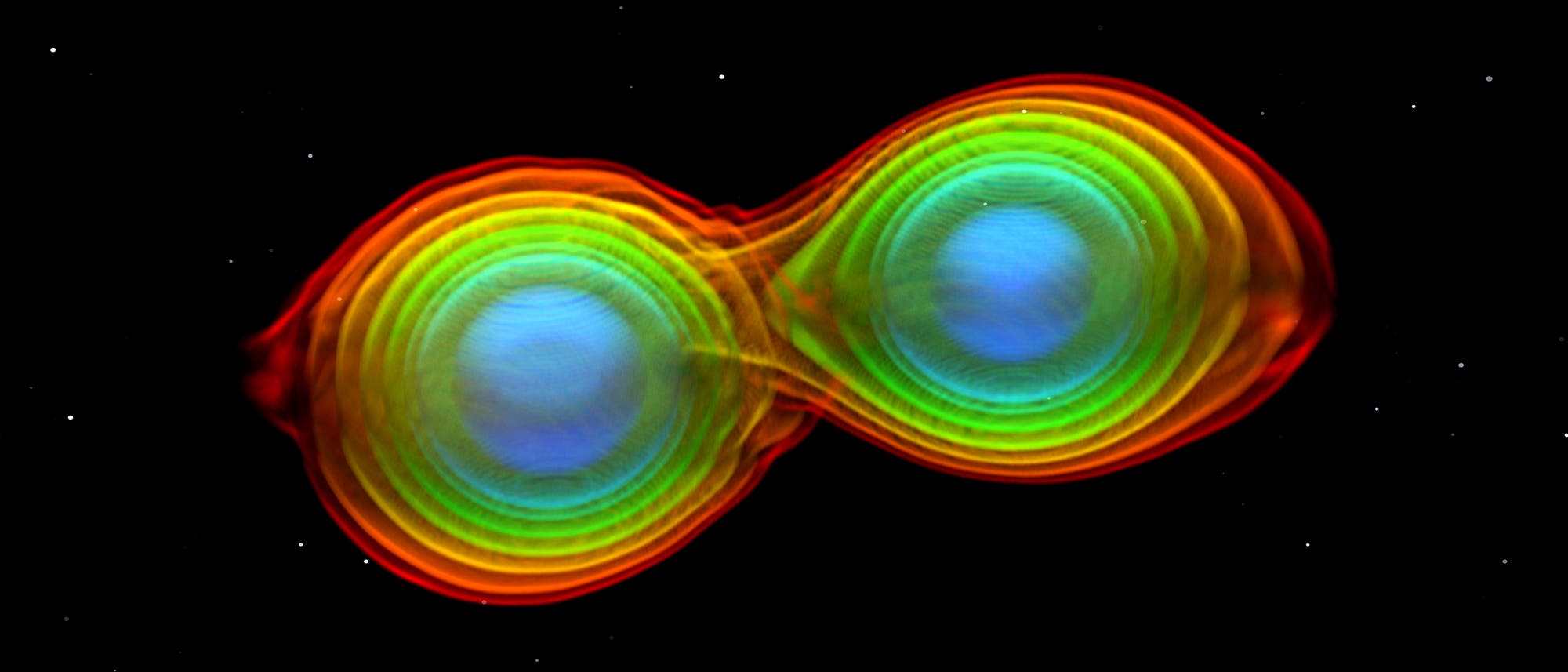 Simulation der Gravitationswellen kollidierender Neutronensterne Simulation der Gravitationswellen kollidierender Neutronensterne