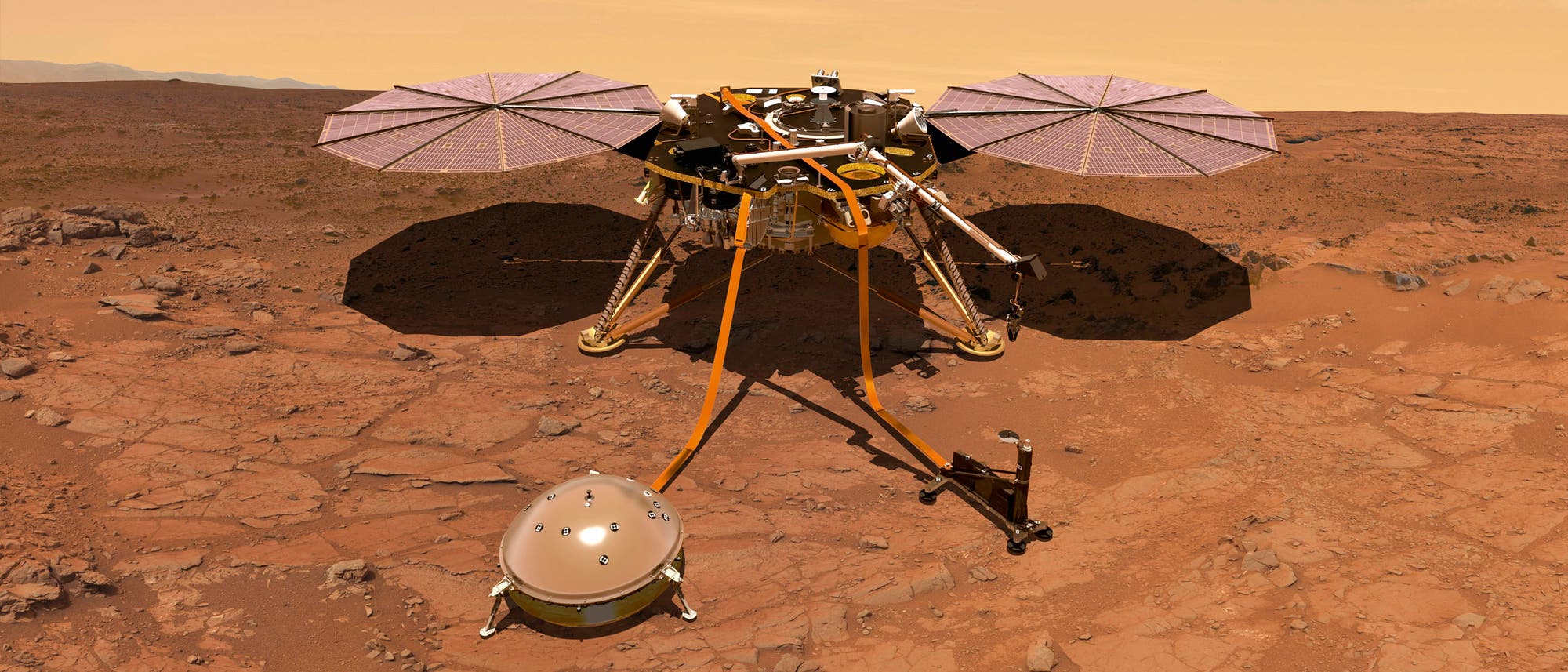 InSight auf Mars (Künstlerische Darstellung) InSight auf Mars (Künstlerische Darstellung)