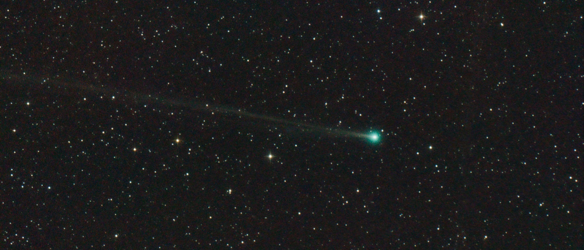 Der Komet 45P zieht einen langen leuchtenden Schweif hinter sich her.