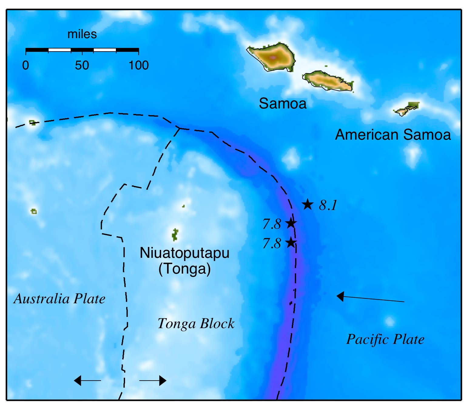 Epizentren der Erdbeben vor Samoa