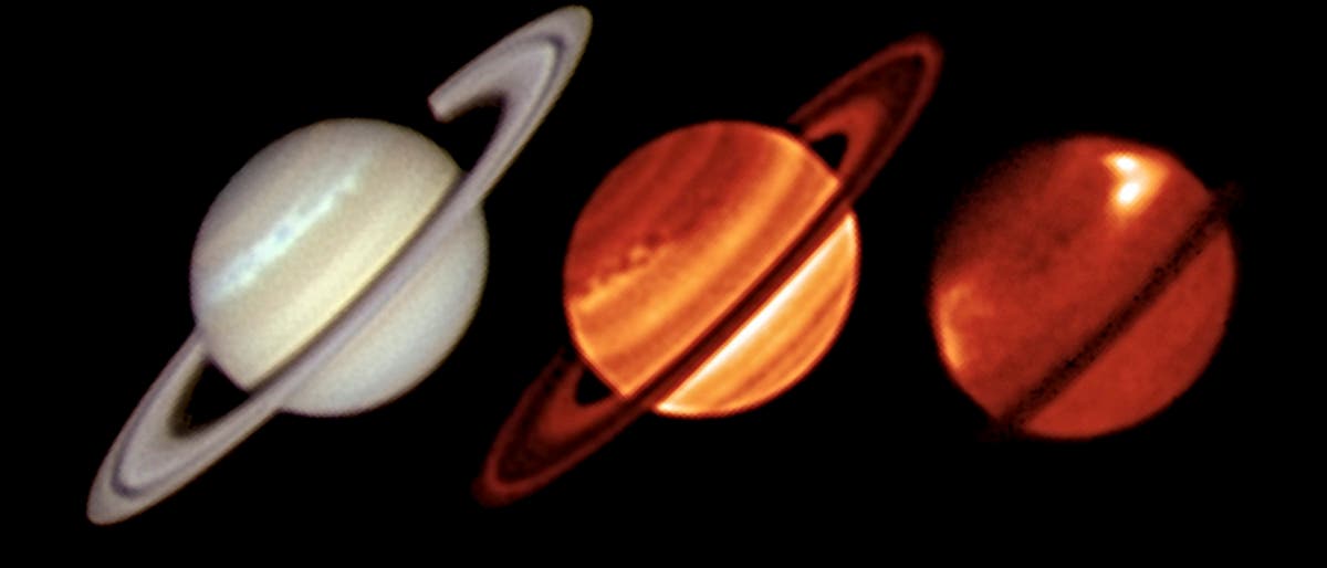 Der Sturm auf Saturn im sichtbaren und infraroten Licht