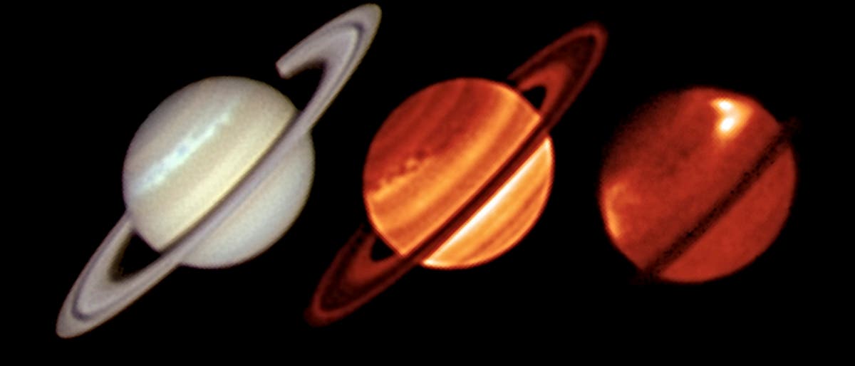 Der Sturm auf Saturn im sichtbaren und infraroten Licht Der Sturm auf Saturn im sichtbaren und infraroten Licht