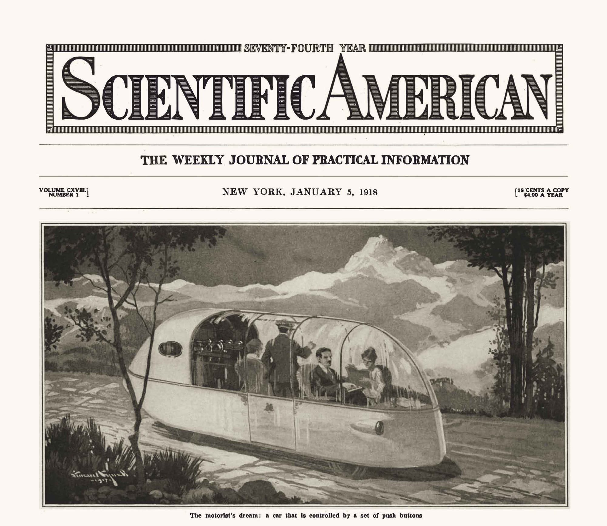 Automobil der Zukunft auf Scientific American 1918 Cover