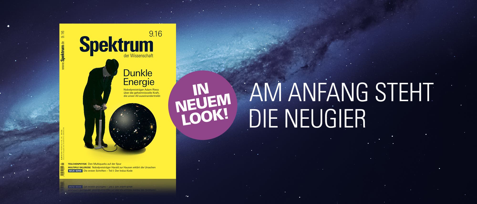Das neue Heft samt Slogan vor einem Sternenhimmel Das neue Heft samt Slogan vor einem Sternenhimmel