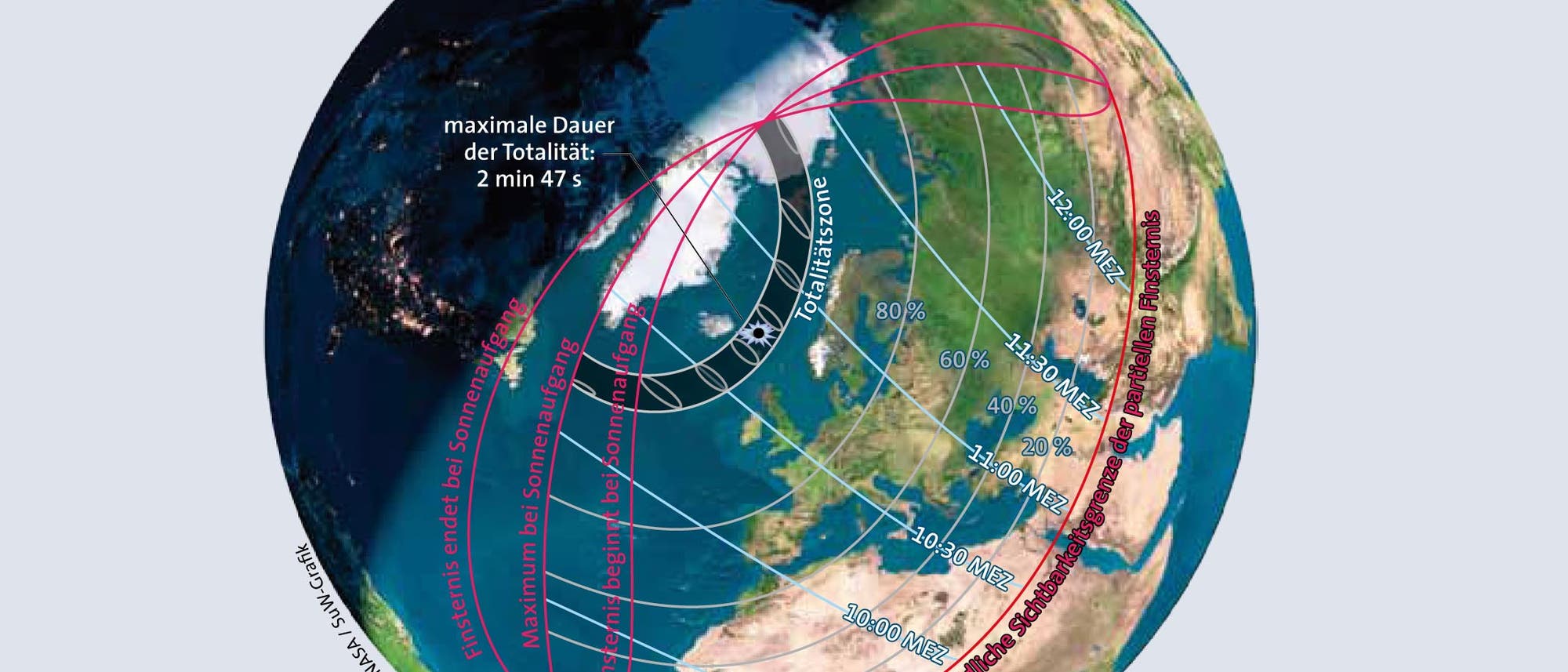 Verlauf der totalen Sonnenfinsternis 2015 Verlauf der totalen Sonnenfinsternis 2015