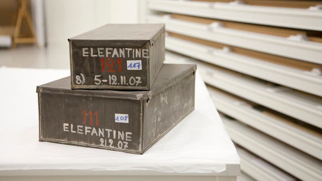 In den unscheinbaren Kisten lagerten seit über 100 Jahren Papyrusreste von der Nilinsel Elephantine.