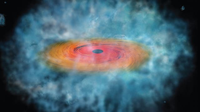 Künstlerische Darstellung eines sich bildenden supermassereichen Schwarzen Lochs