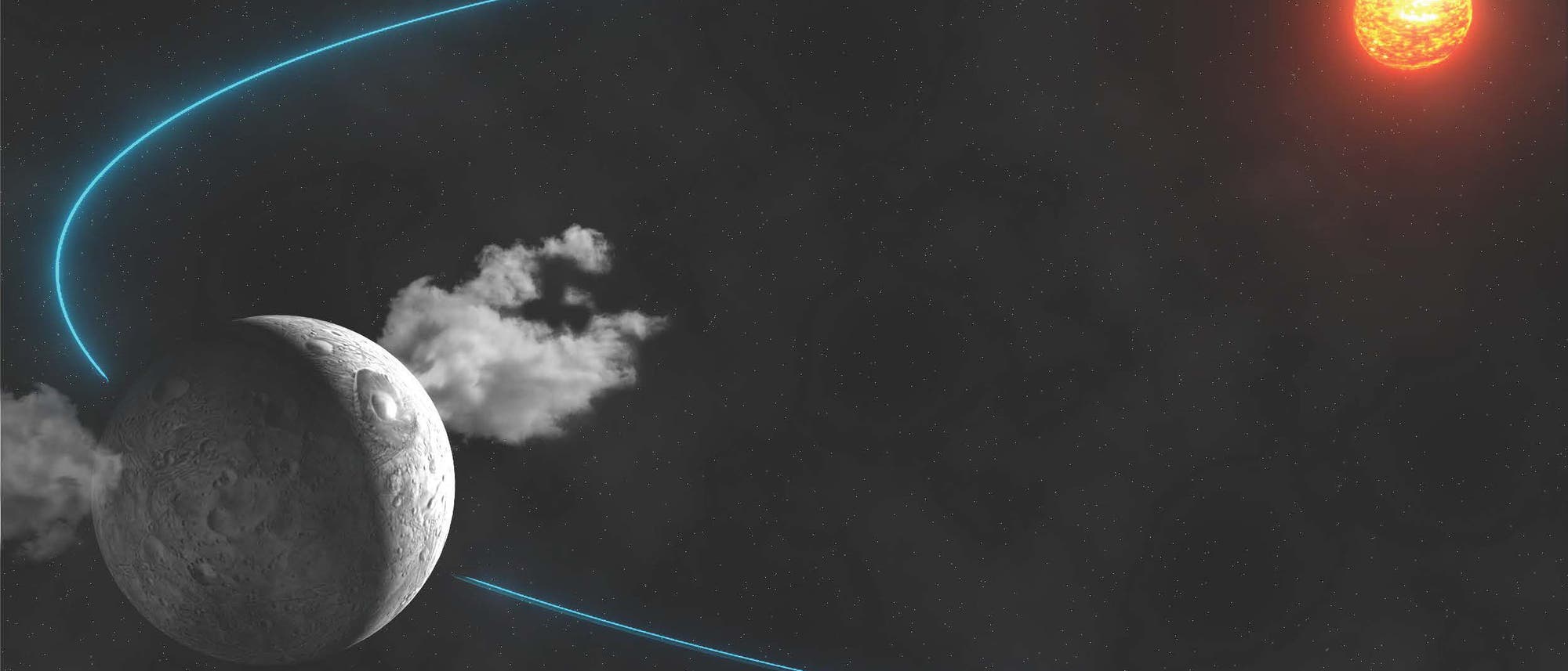 Zwergplanet Ceres stößt Wasserdampf aus (künstlerische Darstellung) Zwergplanet Ceres stößt Wasserdampf aus (künstlerische Darstellung)